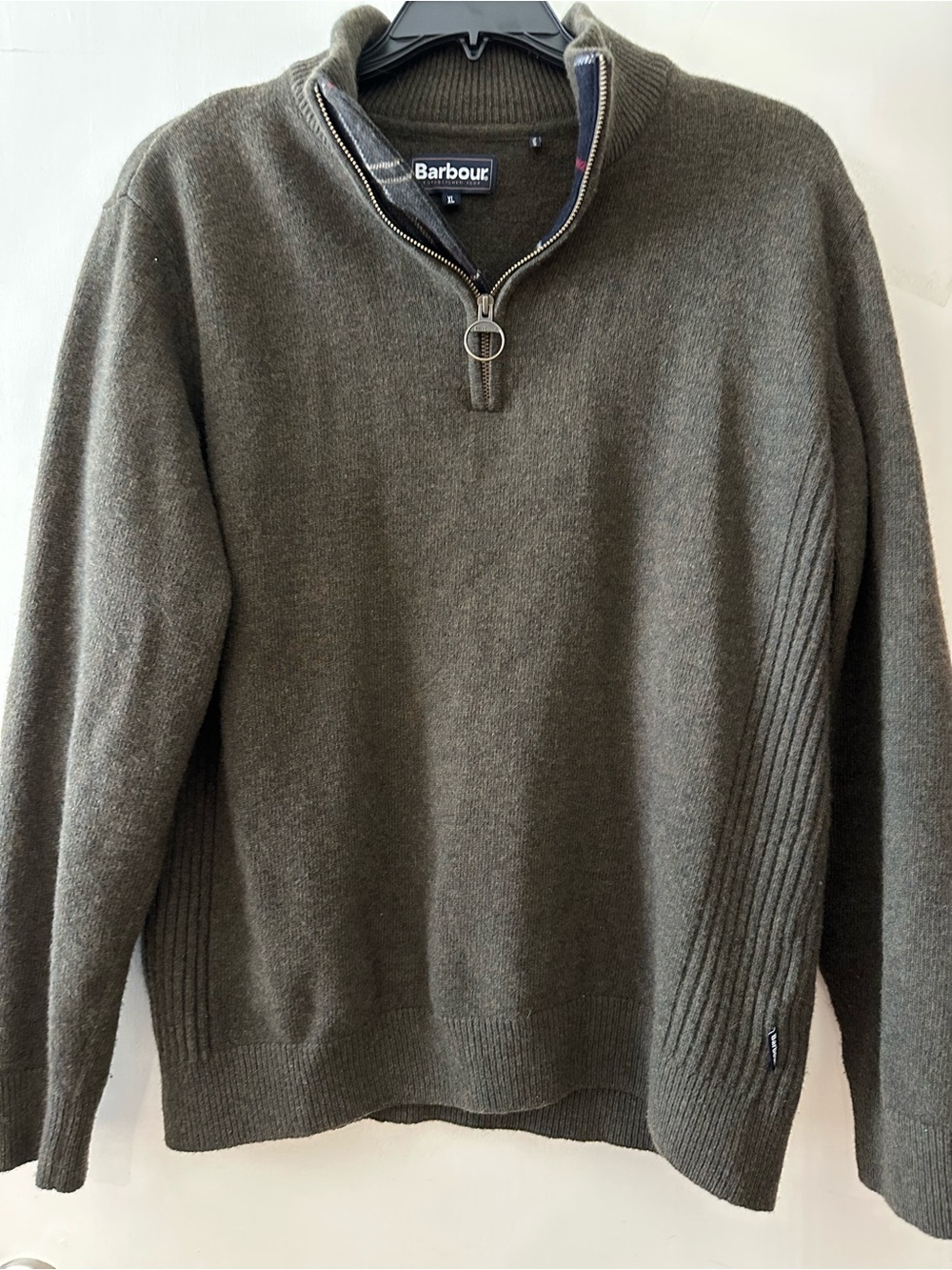 Barbour Men's Olive Green Zip-Neck Sweater